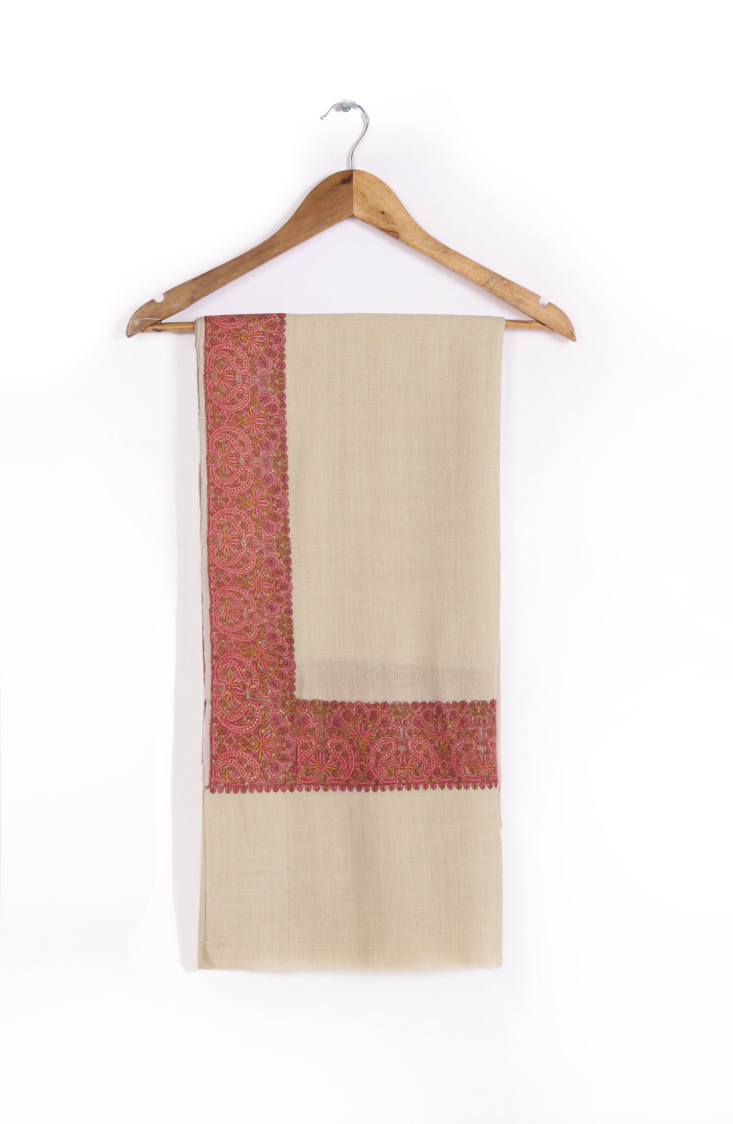 Fine Paper Mashi Work Broad Border Pashmina Shawl