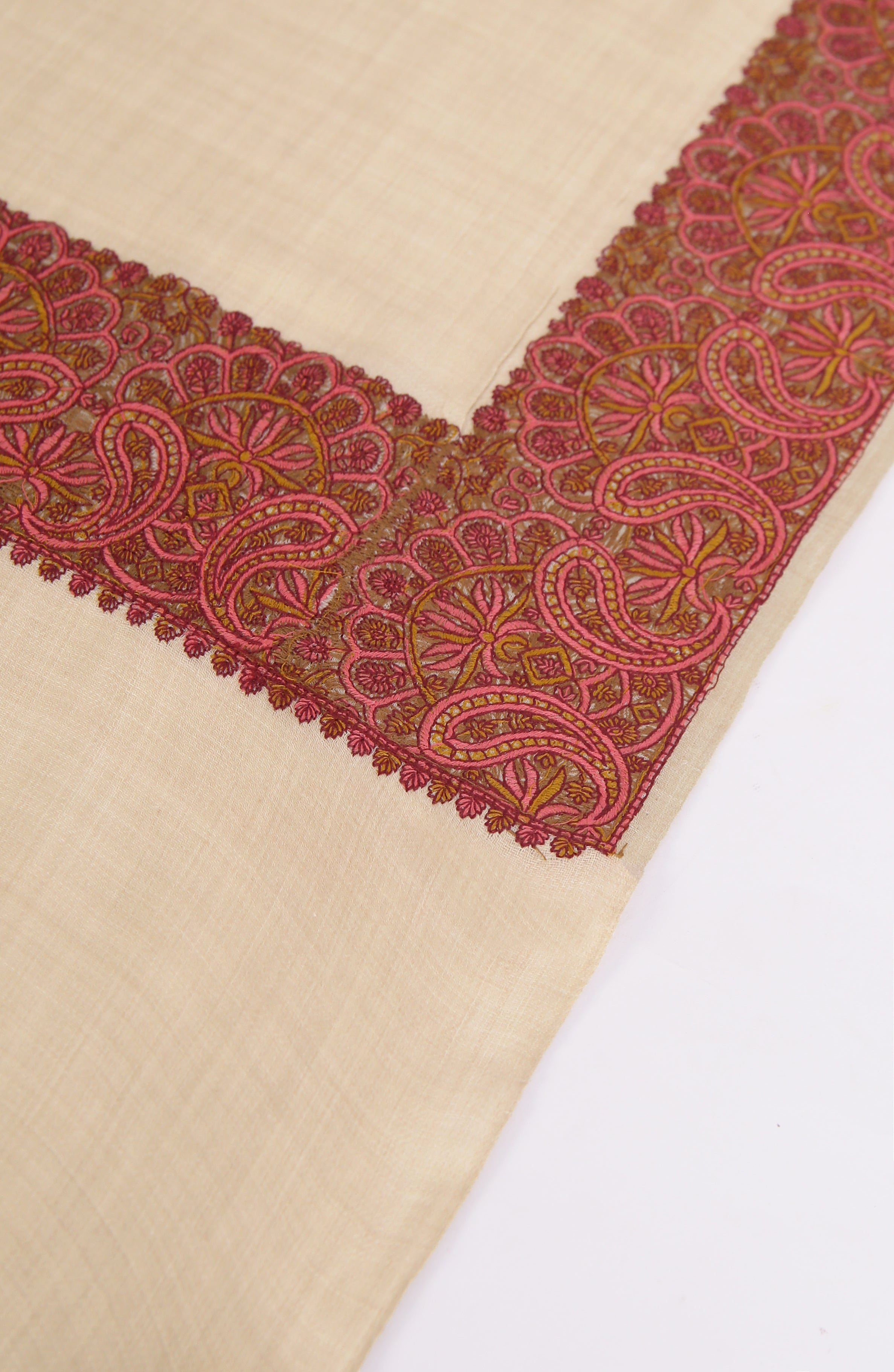 Fine Paper Mashi Work Broad Border Pashmina Shawl